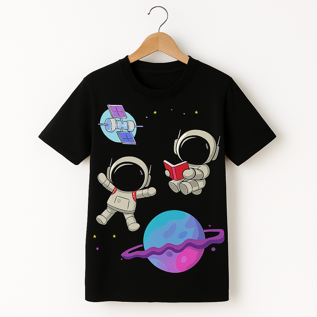 Cosmic Explorer Astronaut Graphic Tee – Black
